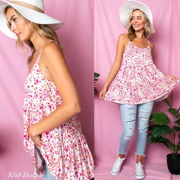 ❤️IN STOCK! Dizzy Floral Blush Soft Jersey Tiered Ruffle Top! - Picture 5 of 9